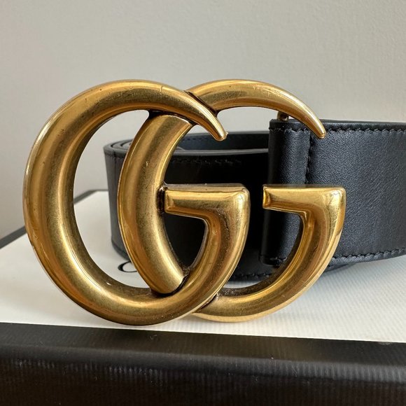 100% Authentic Black Leather Gucci Belt with Antiqued Brass Hardware main image 4